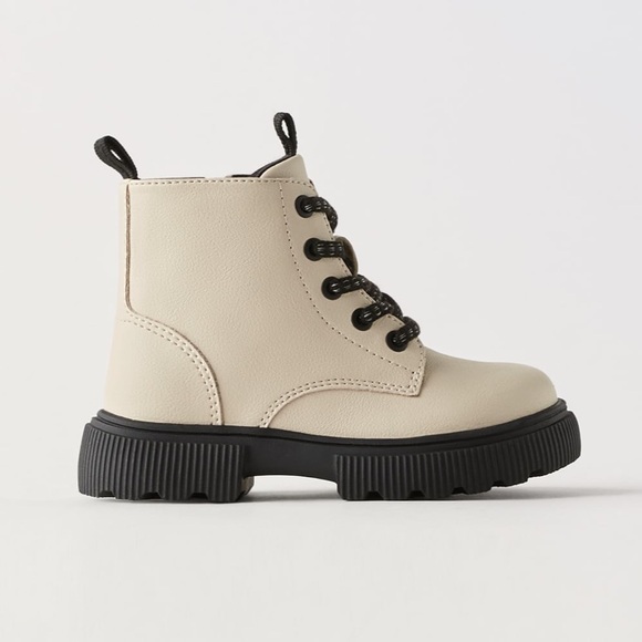 Zara Kids Beige Lace-Up Boots - Picture 5 of 9